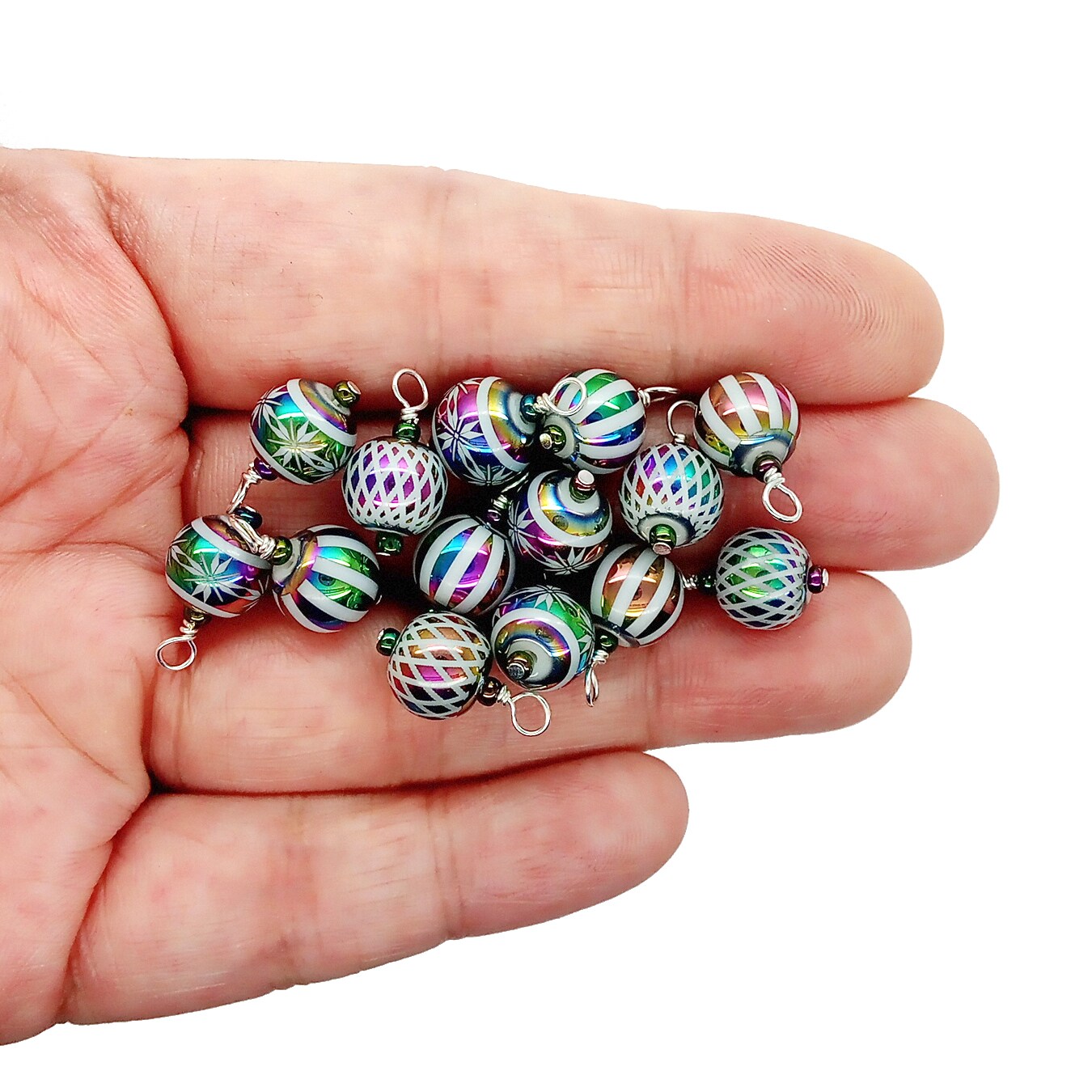 Tiny Christmas Ornaments, 8 pieces with Hooks, Miniature Glass Balls for Dollhouse Tree, Adorabilities