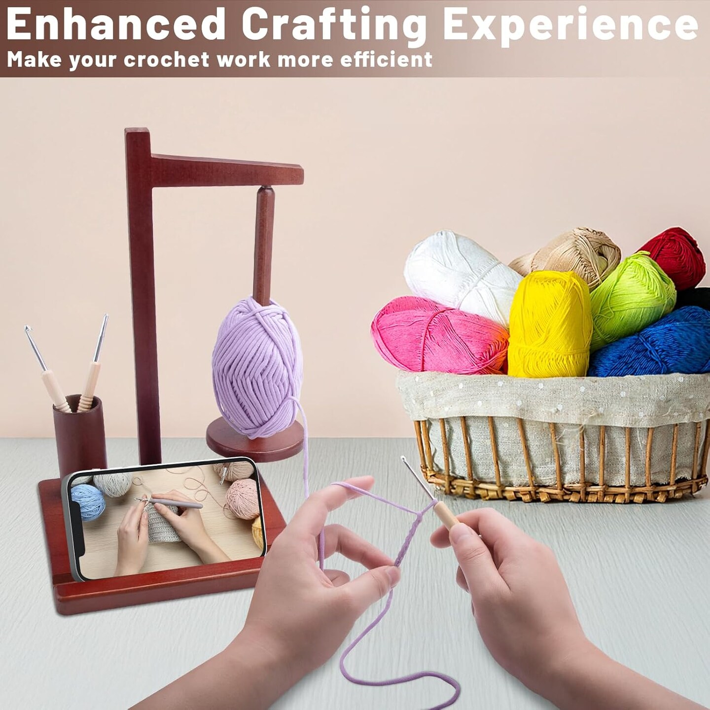 Wooden Yarn Holder for Crocheting