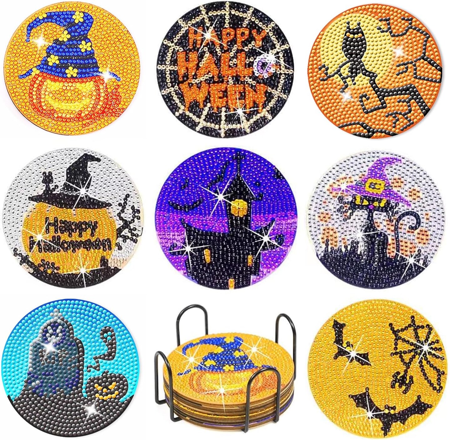 8 PCS Halloween Diamond Art Coasters, DIY Horror Diamond Painting Coasters