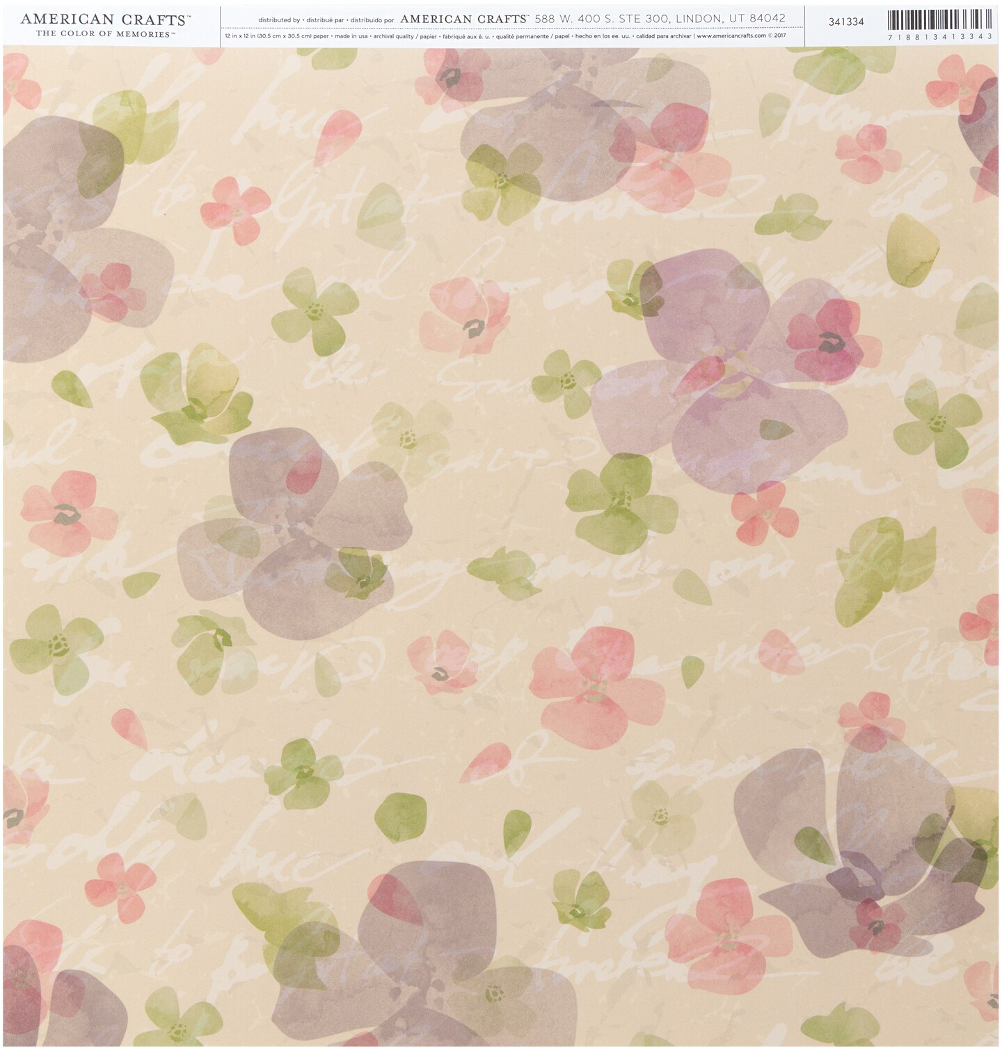 American Crafts Floral Single-Sided Cardstock 12"X12"-Pressed Flower