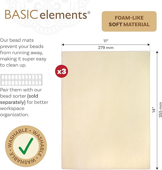 The Beadsmith Beading Mats Set – Double-Sided Stringing Work Mats, 3-Pack, 11"x14" Each, Washable, Wrinkle-Free, Soft Foam-Like Texture