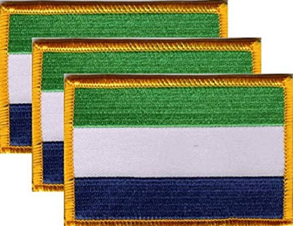 Sierra Leone Flag Patch Set - Pack of 3 Embroidered Iron On or Sew On Emblems. 3.5" x 2.25"