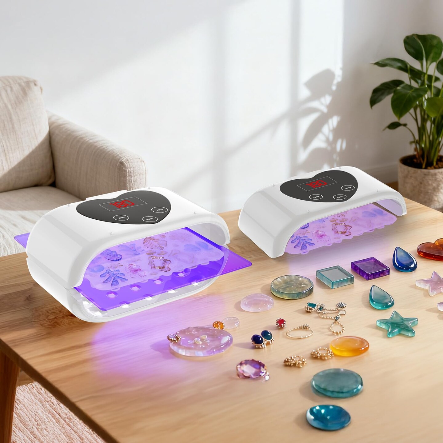 UV Light for Resin Curing - Double Sided UV Resin Light, Fast & Both Side Curing for UV Resin, UV Resin Lamp for Resin Jewelry Making, Resin Molds Curing, DIY Resin Project