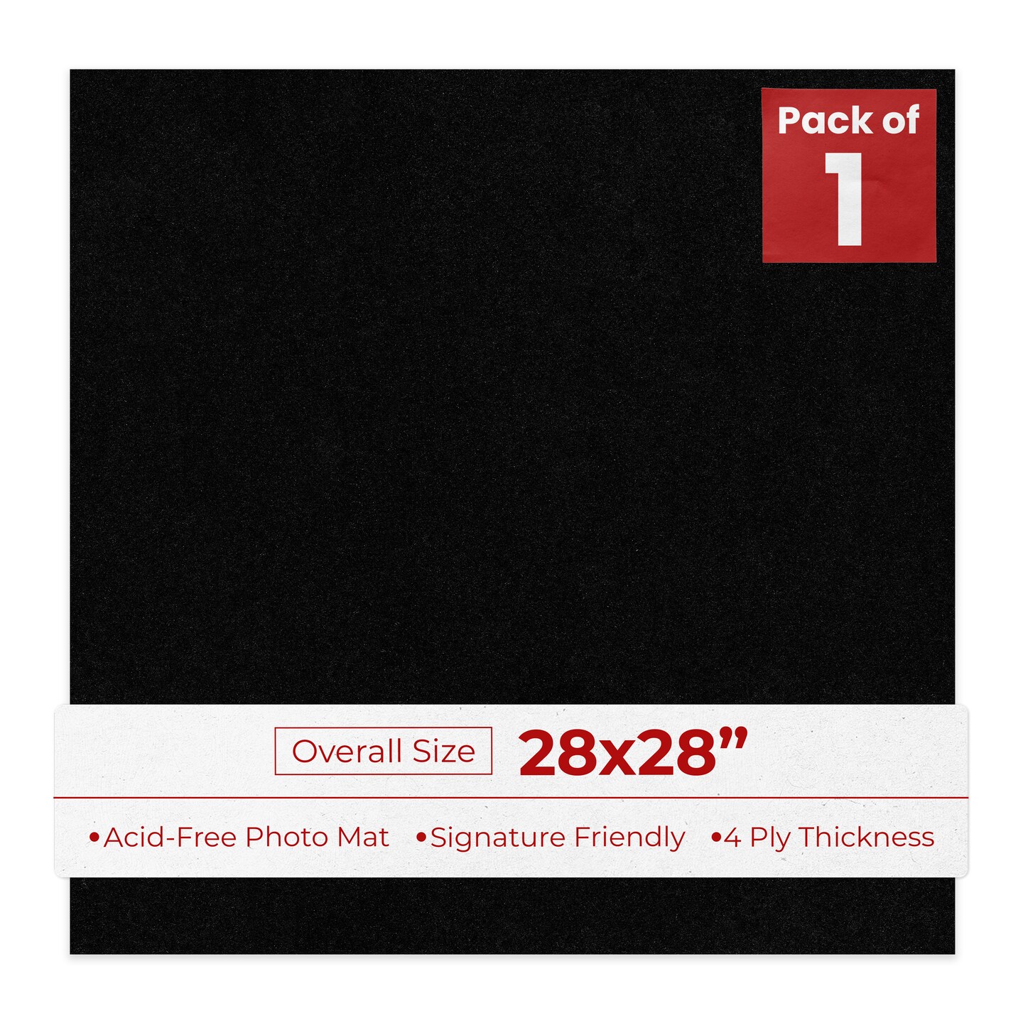 Black with Black Core 28x28 Uncut Mat Board - Blank Sheets, No Opening