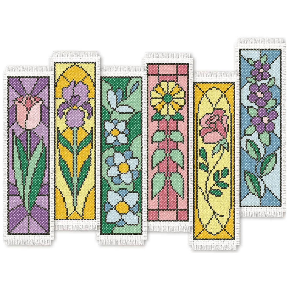 Herrschners Stained Glass Florals Bookmarks Counted Cross-Stitch Kit