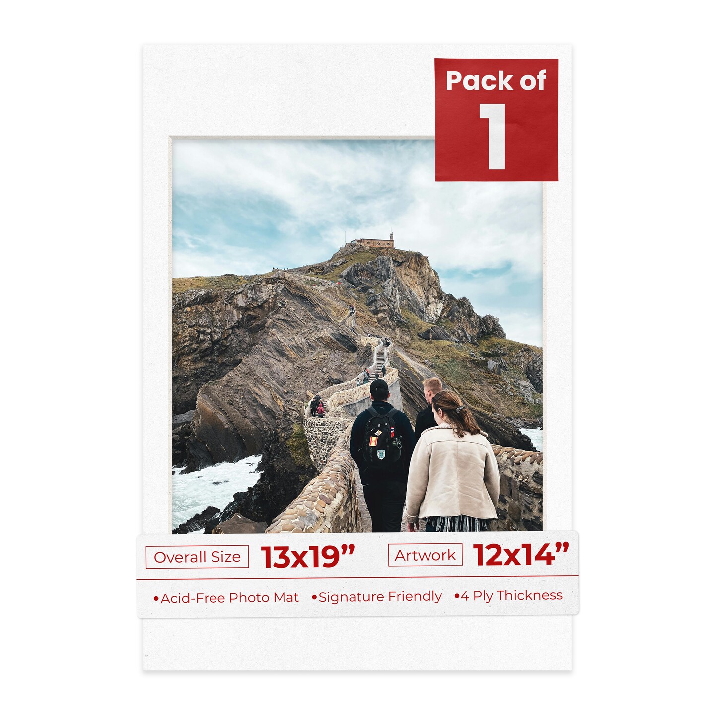 White with Black Core Mat Board for 13x19 Frames - Fits 12x14 Photos