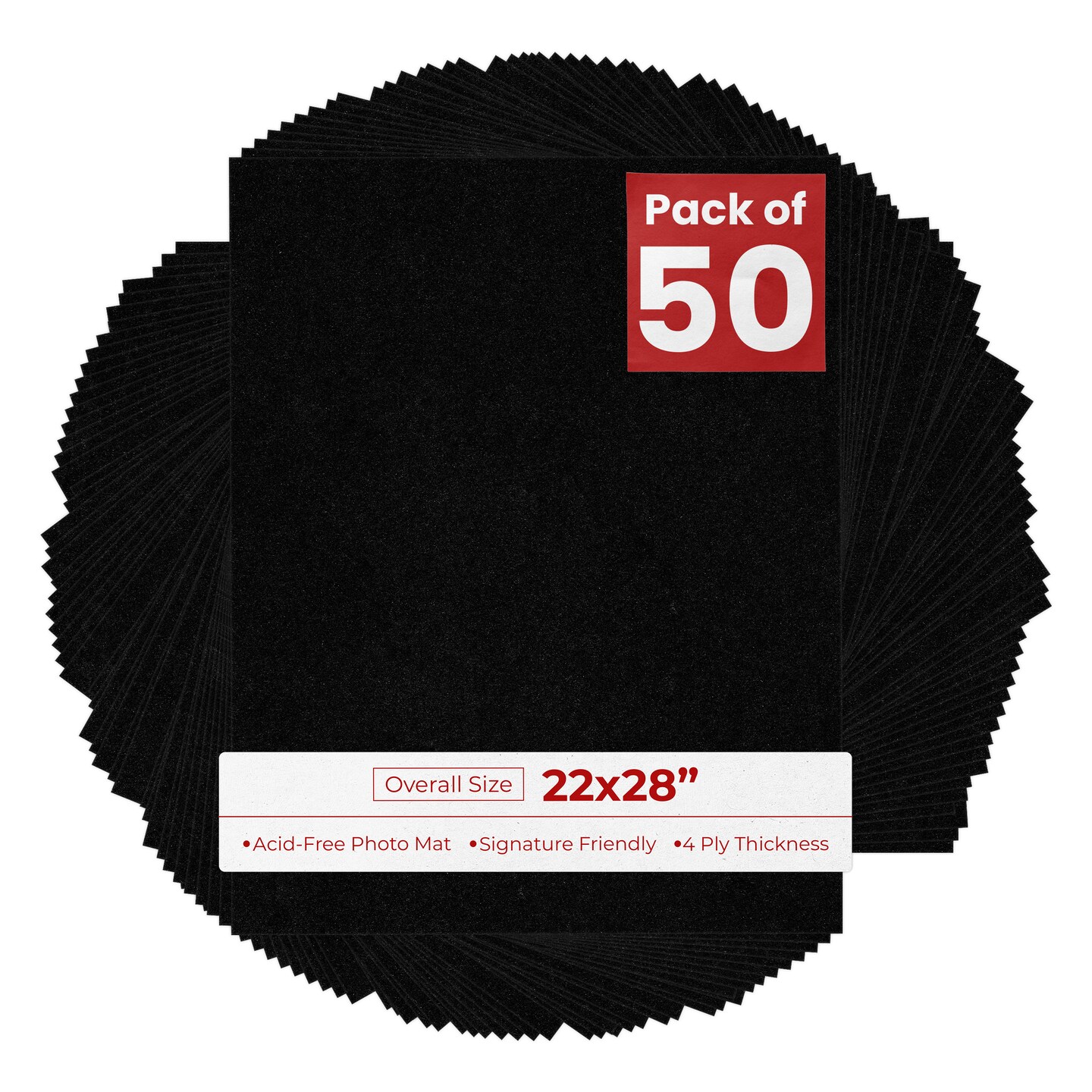 Black with Black Core 22x28 Uncut Mat Board - Blank Sheets, No Opening