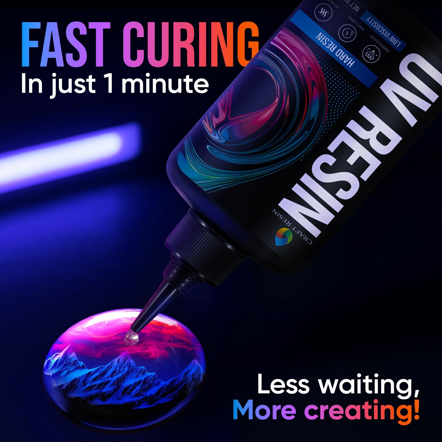 CRAFT RESIN 500g UV Resin Kit Hard Type Low Viscosity – Crystal Clear and No-Yellowing UV Resin Glue for DIY, Jewelry Making, Molds Casting and Polymer Clay Projects - Fast Cure Under UV Light