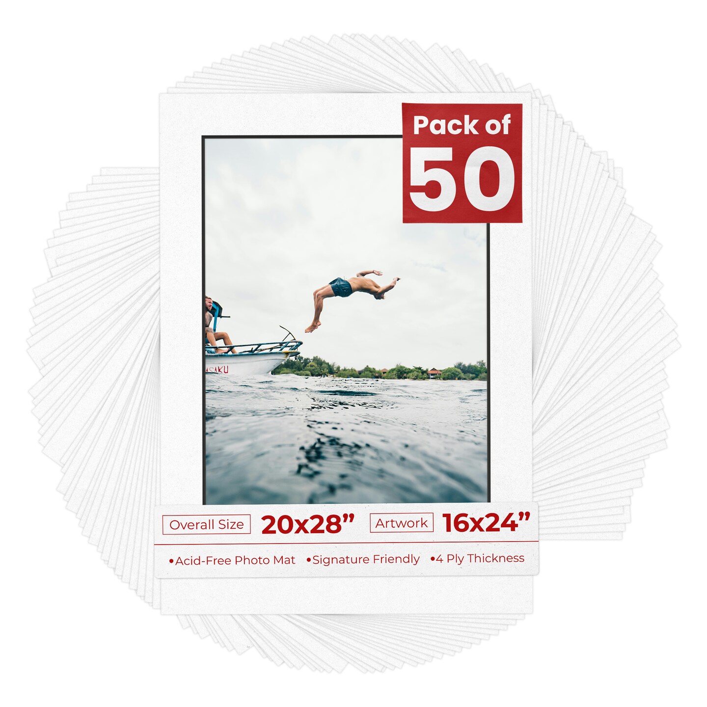 White with Black Core Mat Board for 20x28 Frames - Fits 16x24 Photos