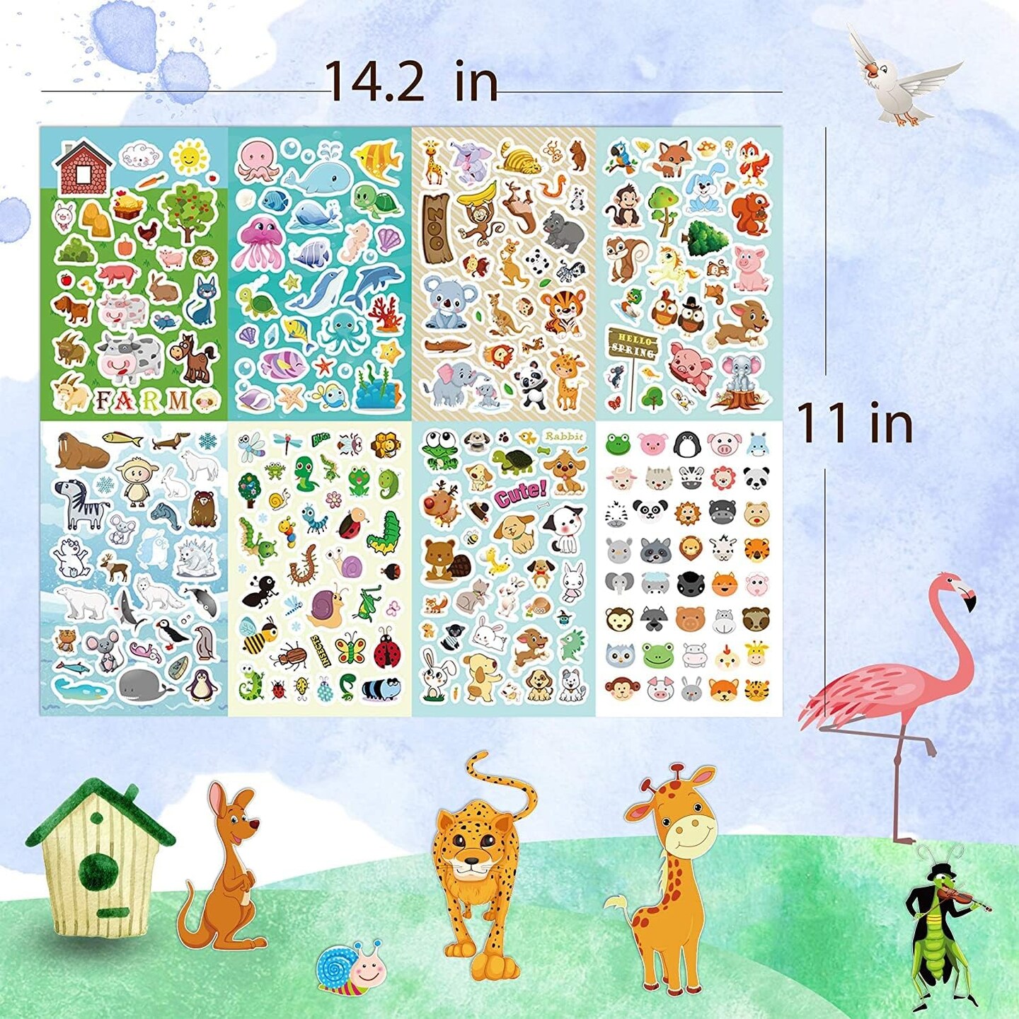 64 Sheets Stickers for Kids, 1800+pcs Animal Sticker, 16 Animal Themes