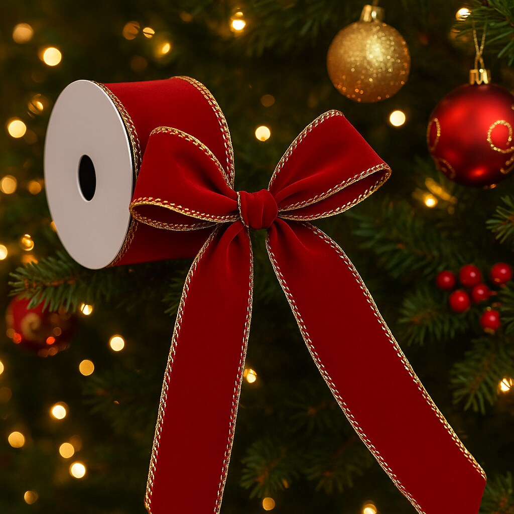 Designer&#x2019;s Shop WR 63-5111 Holiday Velvet Red with Metallic Gold wired edge ribbons (2.5&#x201D; x 10 yards)