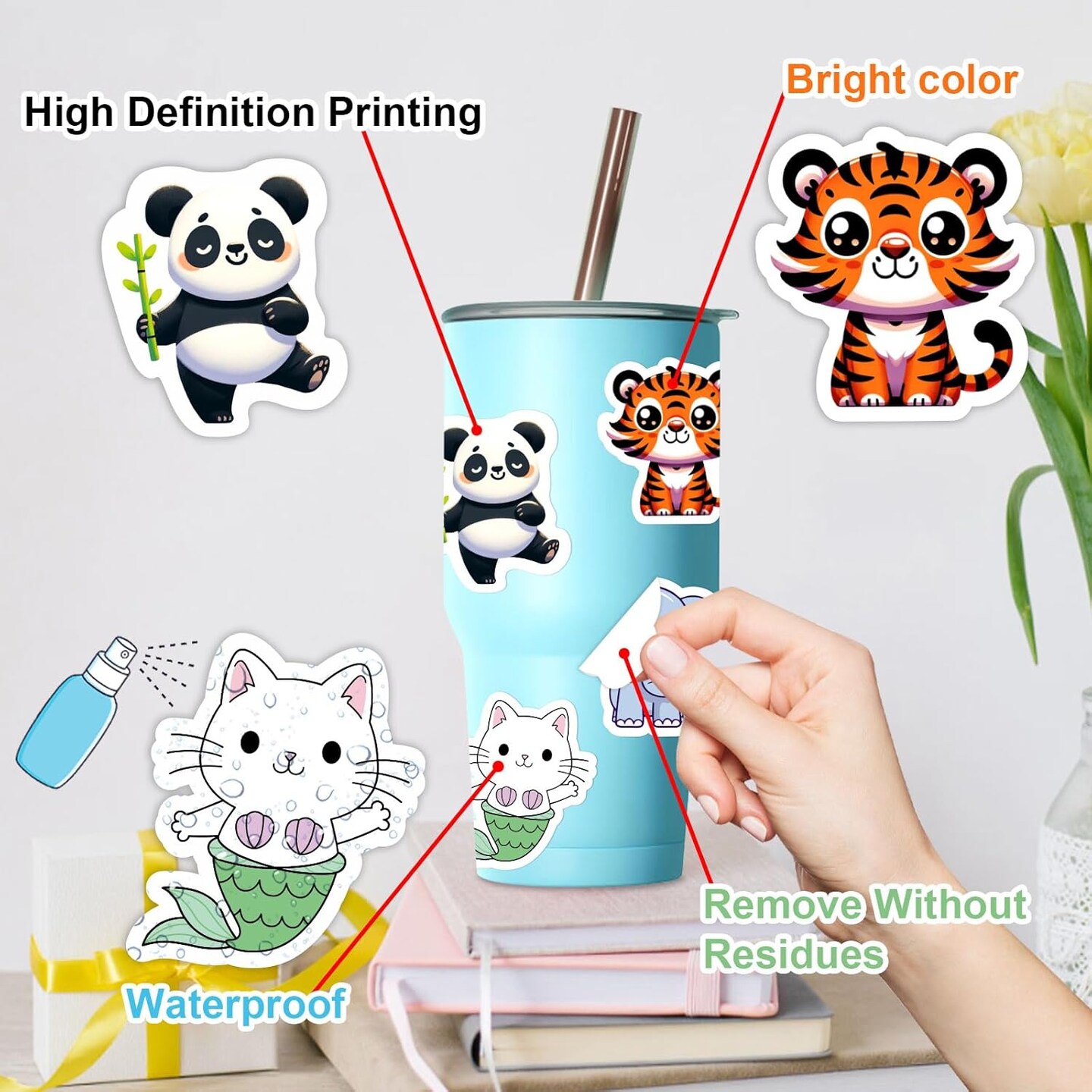 100 PCS Water Bottle Stickers for Kids,Waterproof Vinyl Animal Stickers