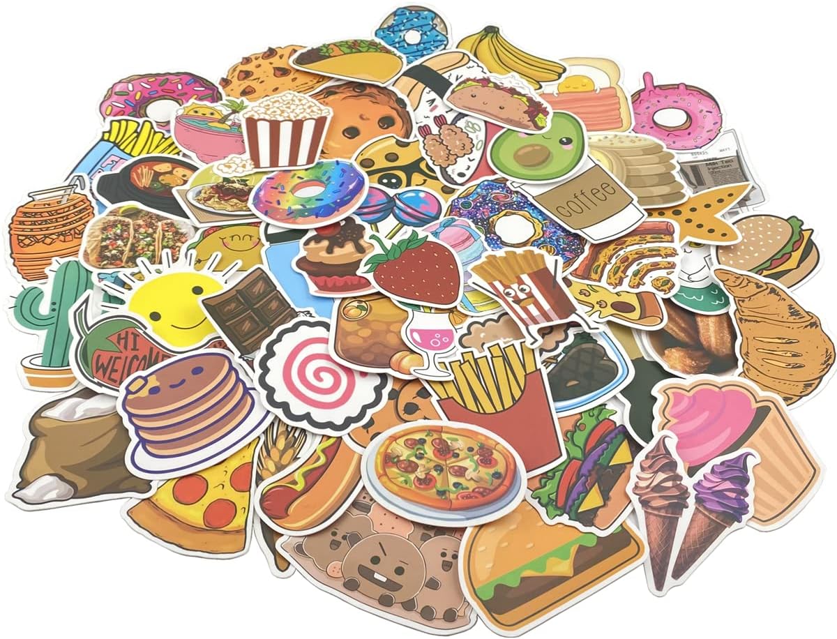 Cute Food Vinyl Stickers Pack for Water Bottles, Waterproof, Matte, 200 Pieces