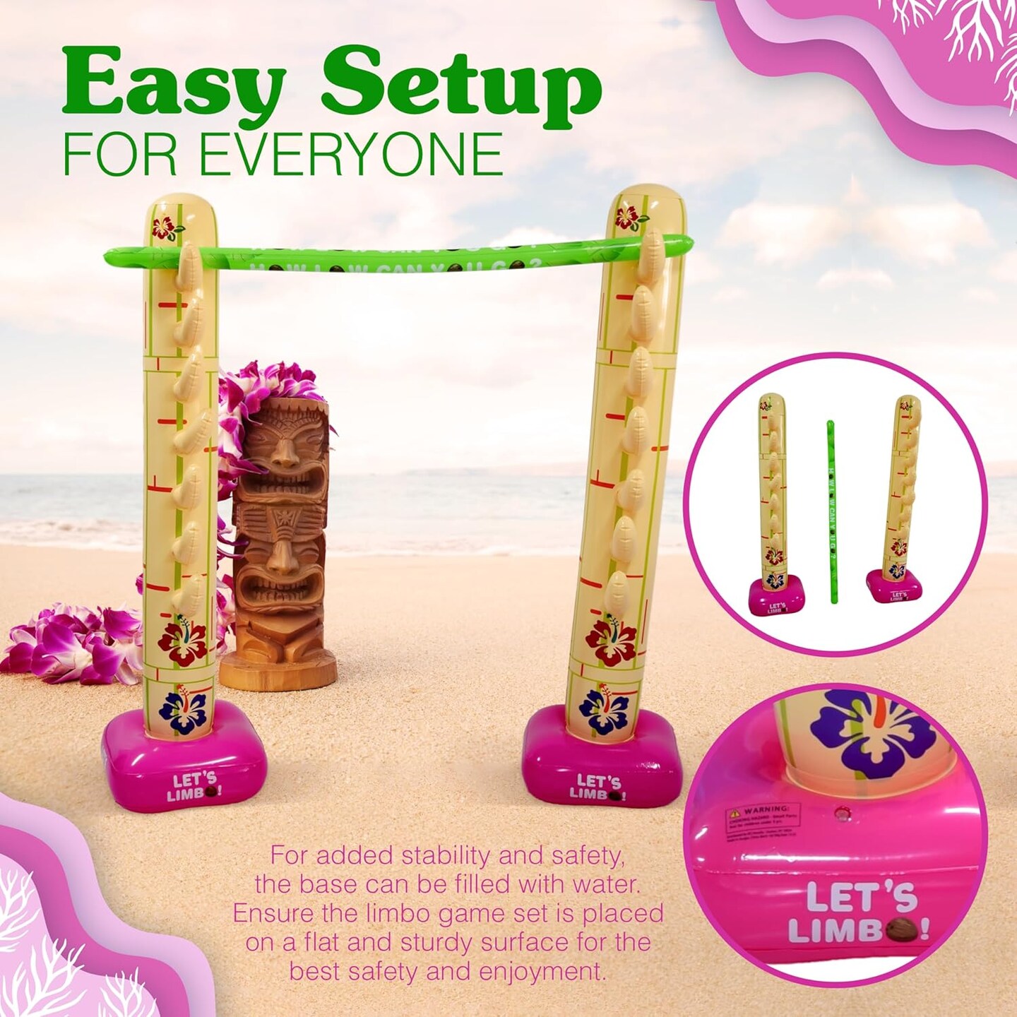 4E's Novelty Lua Limbo Game Set - Inflatable Limbo Sticks for Kids & Adults