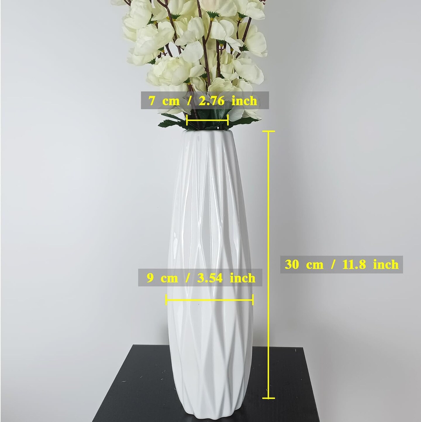 White Ceramic Flower Vase,12 Inch Tall Modern Textured Vases for Farmhouse,Shelf,Table Centerpieces,Home Decor,Living Room Decorations Minimalist Large Pattern Vase for Pampas Grass Flower