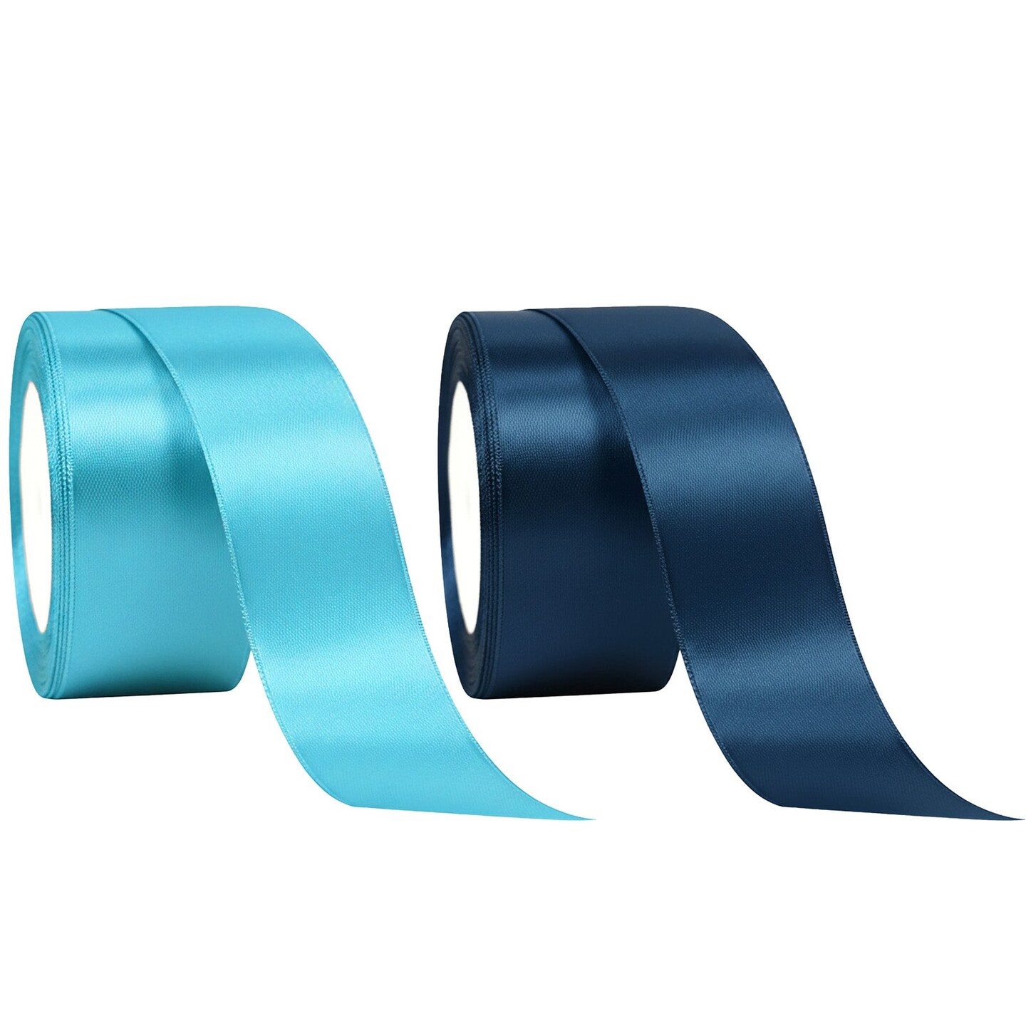 Wrapables Christmas Satin Ribbon for Holiday Gift Wrapping, Weddings, Ribbon Bow, Floral Bouquets, DIY Crafts, 1.5 Inch x 50 Yards (Set of 2), Sky Blue / Navy