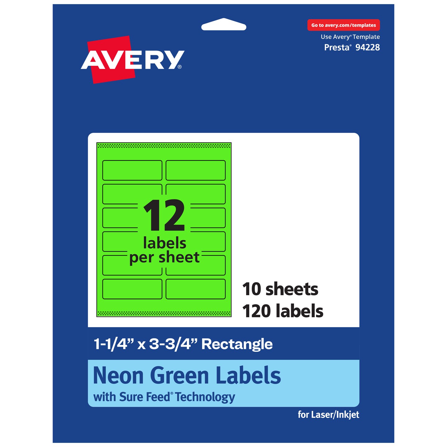 Avery Neon Green Paper Labels, 1.25&#x22; x 3.75&#x22; Rectangle