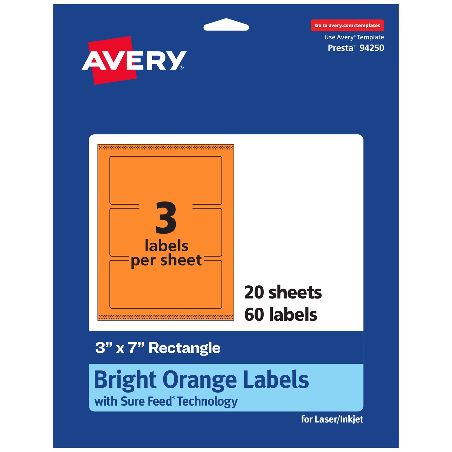 Avery Bright Orange Paper Labels, 3&#x22; x 7&#x22; Rectangle
