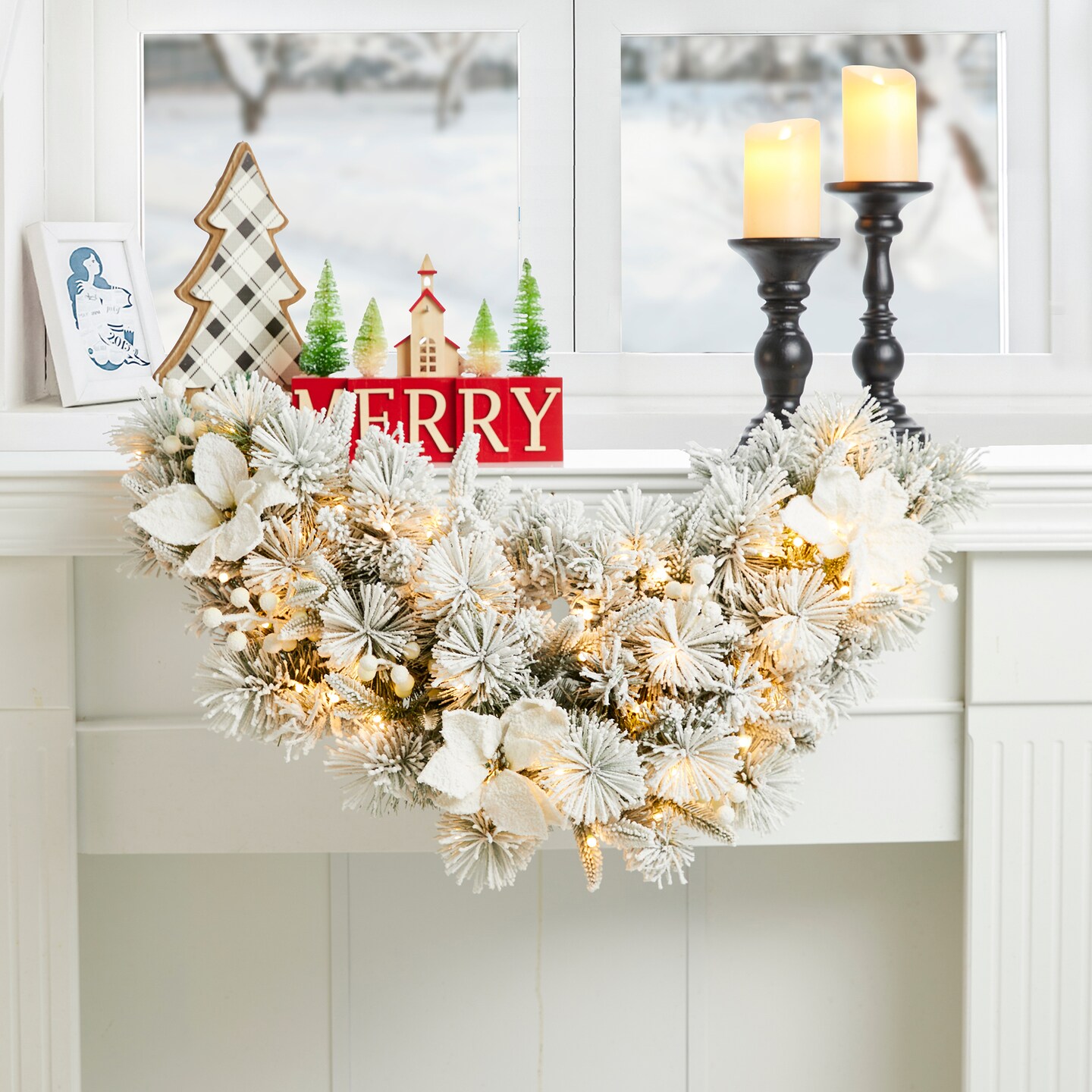 Set of 2 Pre-Lit Christmas Swag, with 50 Warm White LED Lights, Three Function