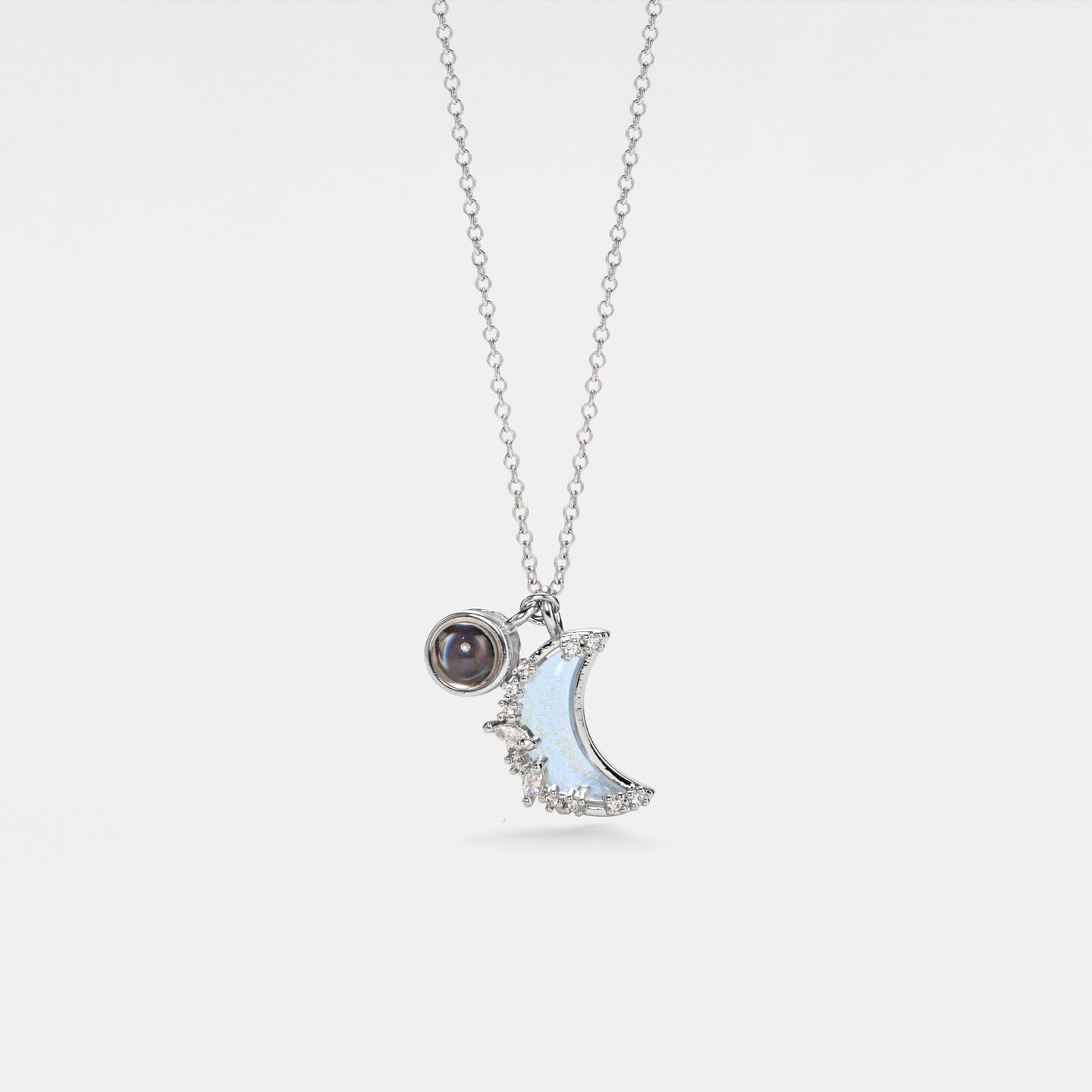 PERIMADE Moon Photo Projection Necklace • Personalized Picture Moonstone Pendant • Sterling Silver Wedding Jewelry • N0281 331019634650710048