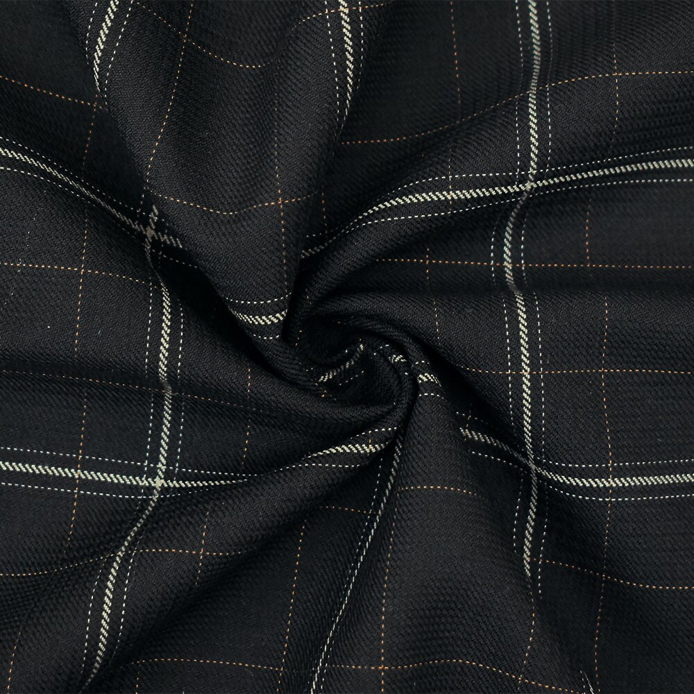 Black-Gray-Brown Wool Polyester Grid Plaid Twill Suiting Fabric By the Yard