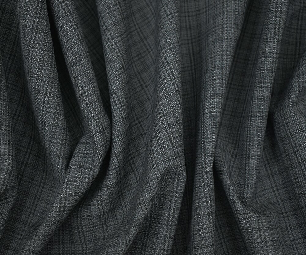 Gray-Black Wool-Polyester Plaid Woven Shirting Fabric By the Yard