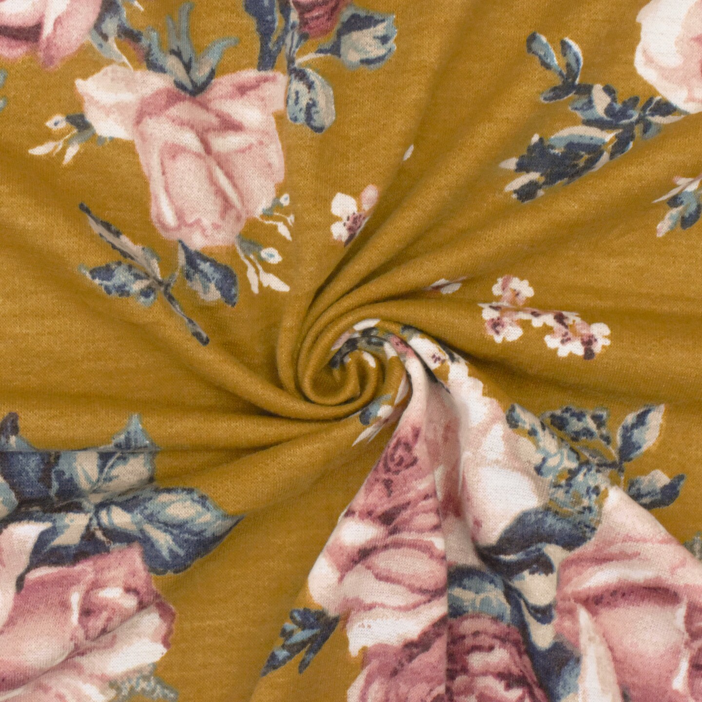 Earth Yellow-Pink-Multi Floral Print Stretch French Baby Terry Knit Fabric By the Yard