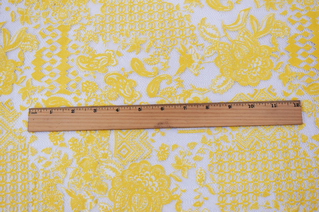 White-Yellow Cotton Nylon Floral Multi Pattern Printed Crochet Lace Knit Fabric By the Yard
