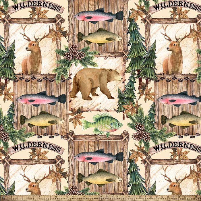 Wilderness Animals Camping Fishing Anti-Pill Premium Fleece Fabric | By The Yard