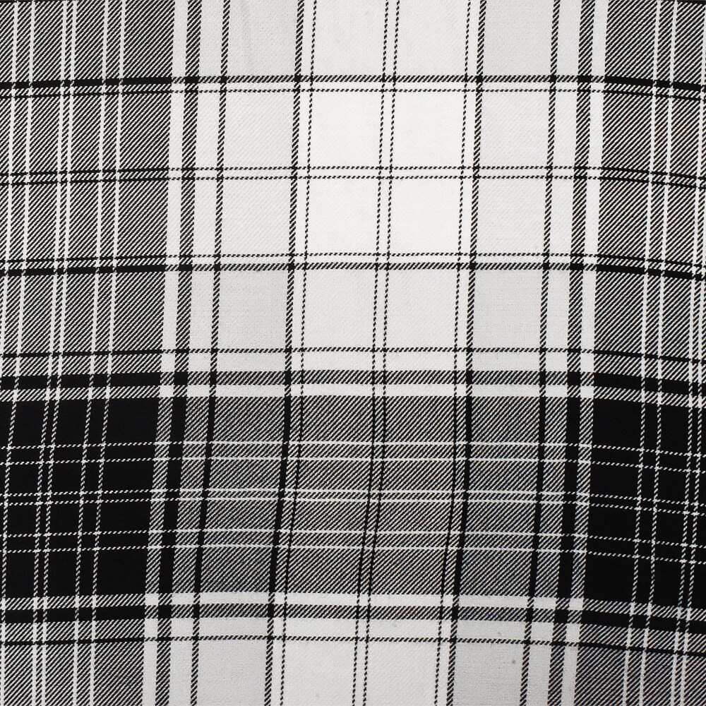 Pitch Black -White Plaid Rayon Twill Woven Fabric By the Yard