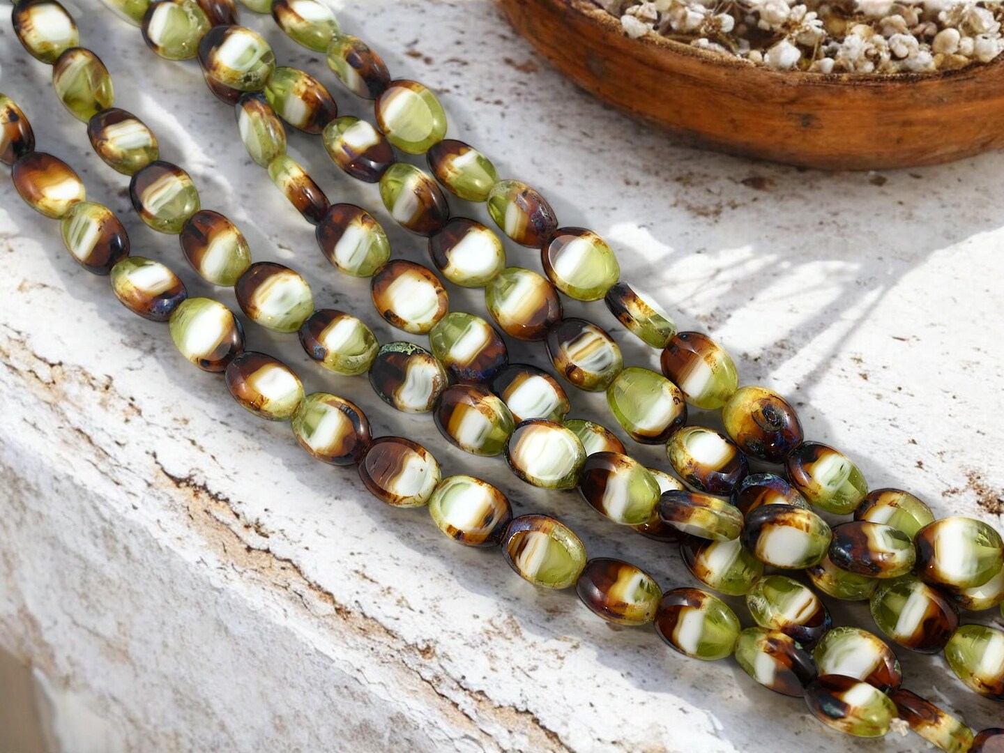 *17* 12x8mm Blended Glass Table Cut Picasso Oval Beads