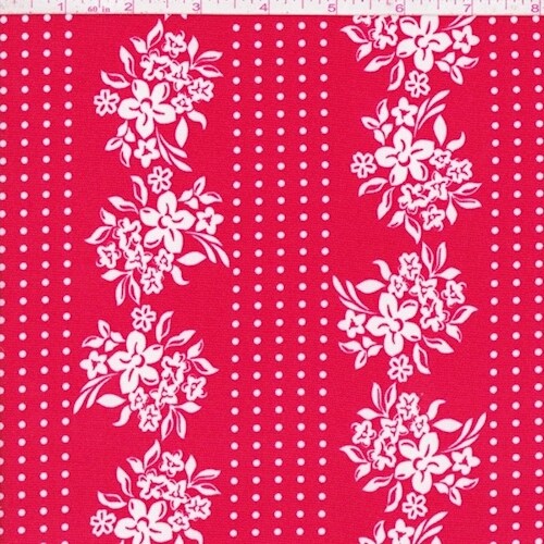 ITY Red/White Floral Stripe Nylon Jersey Knit Fabric By the Yard