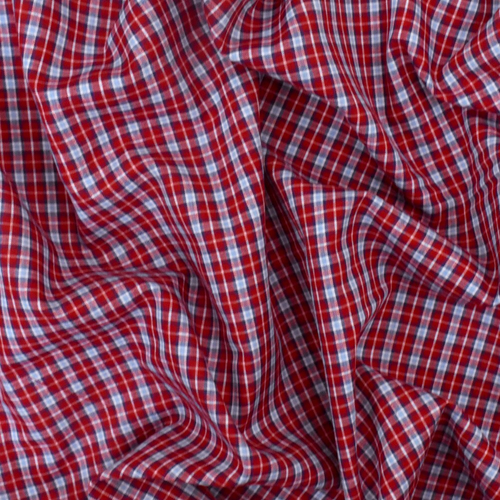 Red-Blue-Multi Plaid Cotton Polyester Madras Woven Fabric By the Yard