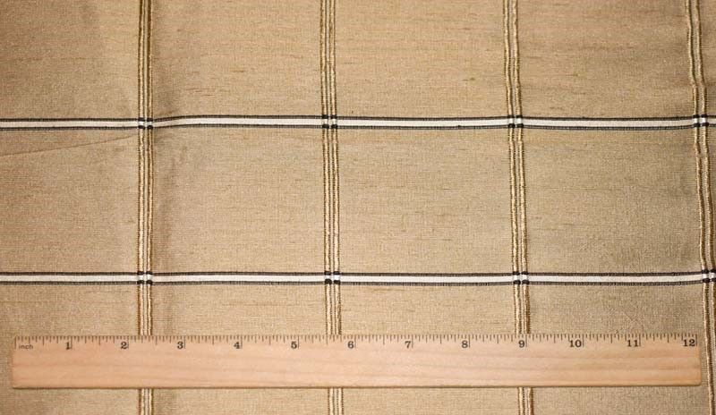 Tan Beige/Black Silk Grid Plaid Woven Home Decorating Fabric By the Yard