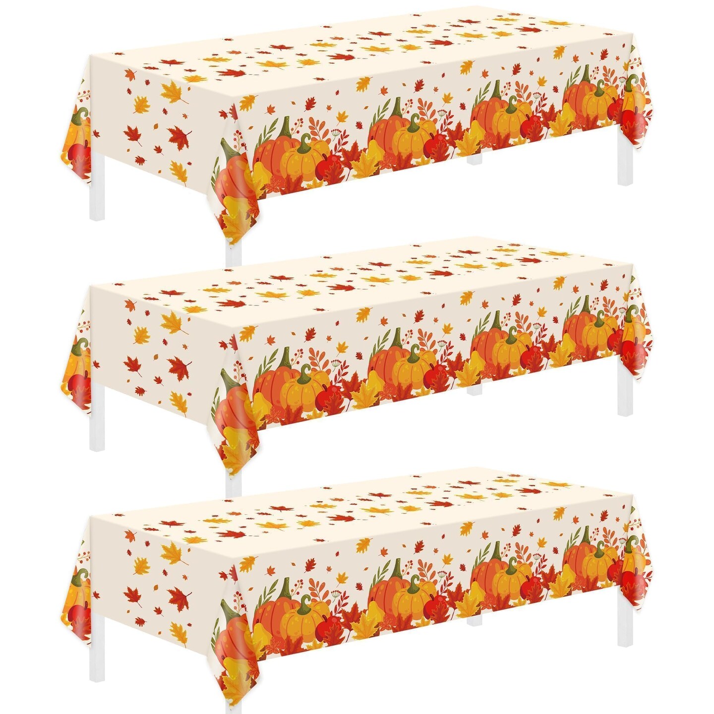 3 Pack Thanksgiving Disposable Tablecloths,54 x 108 Inch Thanksgiving Decorations,Give Thanks Table Cloth for Rectangular,Pumpkin Maple Tablecloths for Home,Party,Outdoor Picnic,Fall Theme,Baby Shower