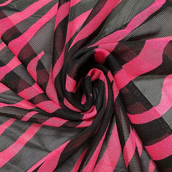 Neon Pink and Black Zebra Print Stretch Mesh Fabric By the Yard