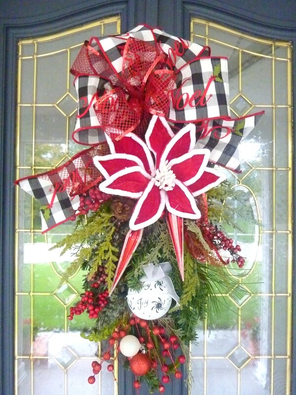 Red and Black Christmas Door Swag with D Stevens 4