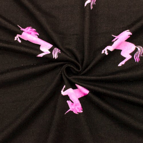 Pink/ Black Unicorn Printed Double Brushed Stretch ITY Knit Fabric By the Yard