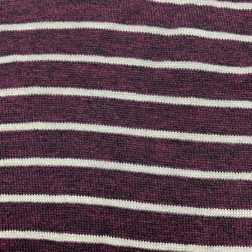 Heather Cranberry/Cream Stripe Rayon Jersey Knit Fabric By the Yard