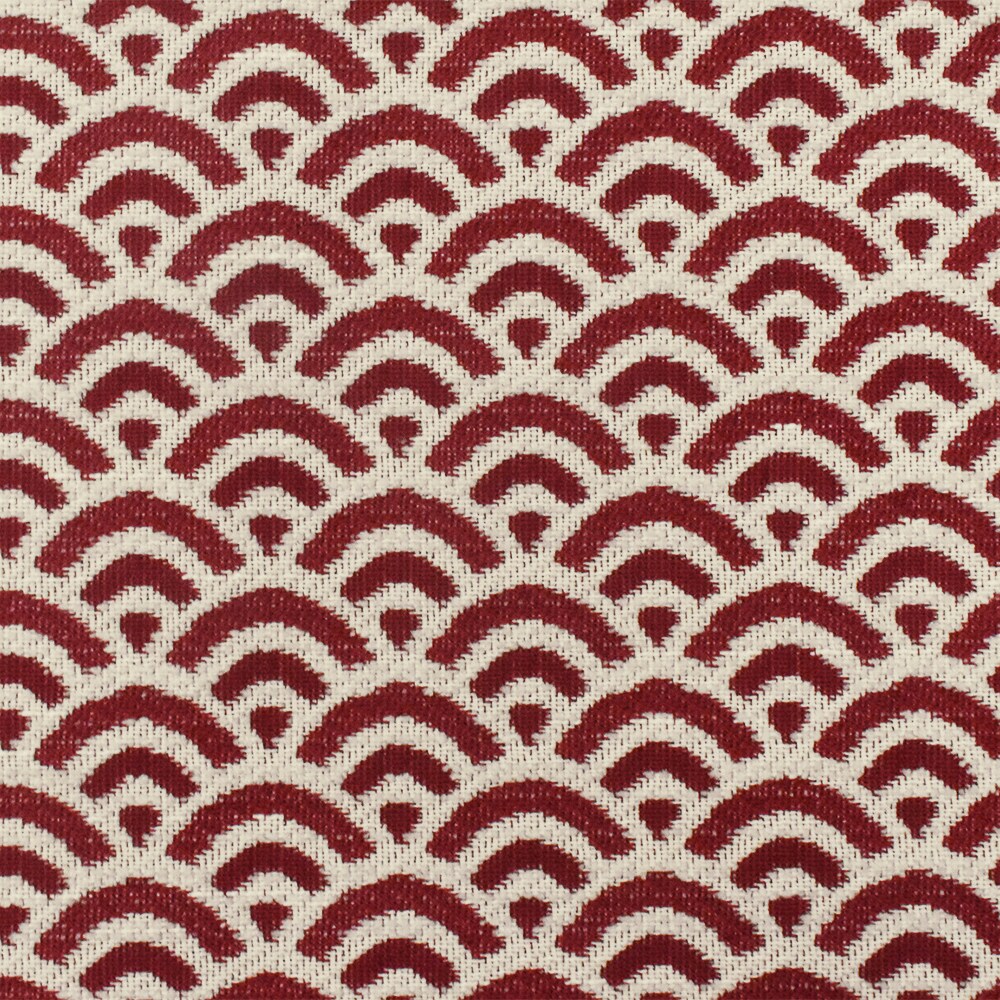 Red-Ivory Scallop Scale Poly Acrylic Chenille Damask Woven Home Decorating Fabric By the Yard
