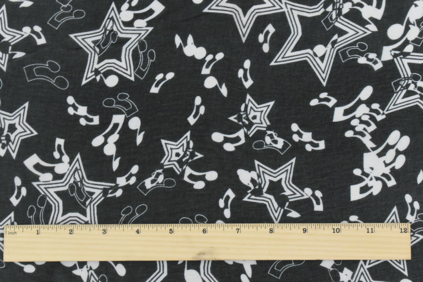 Basic Black-White Star Music Printed Poly Chiffon Woven Fabric By the Yard