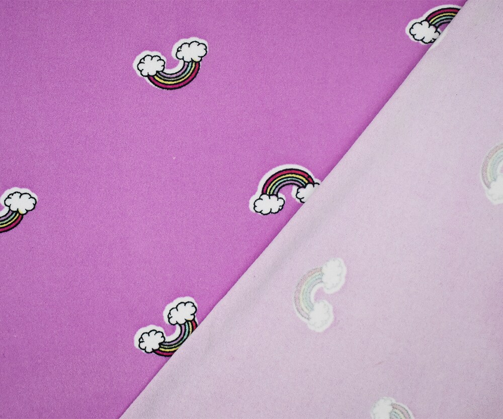 Purple-Multi Rainbow Printed Poly Stretch Double Brushed Jersey Knit Fabric By the Yard