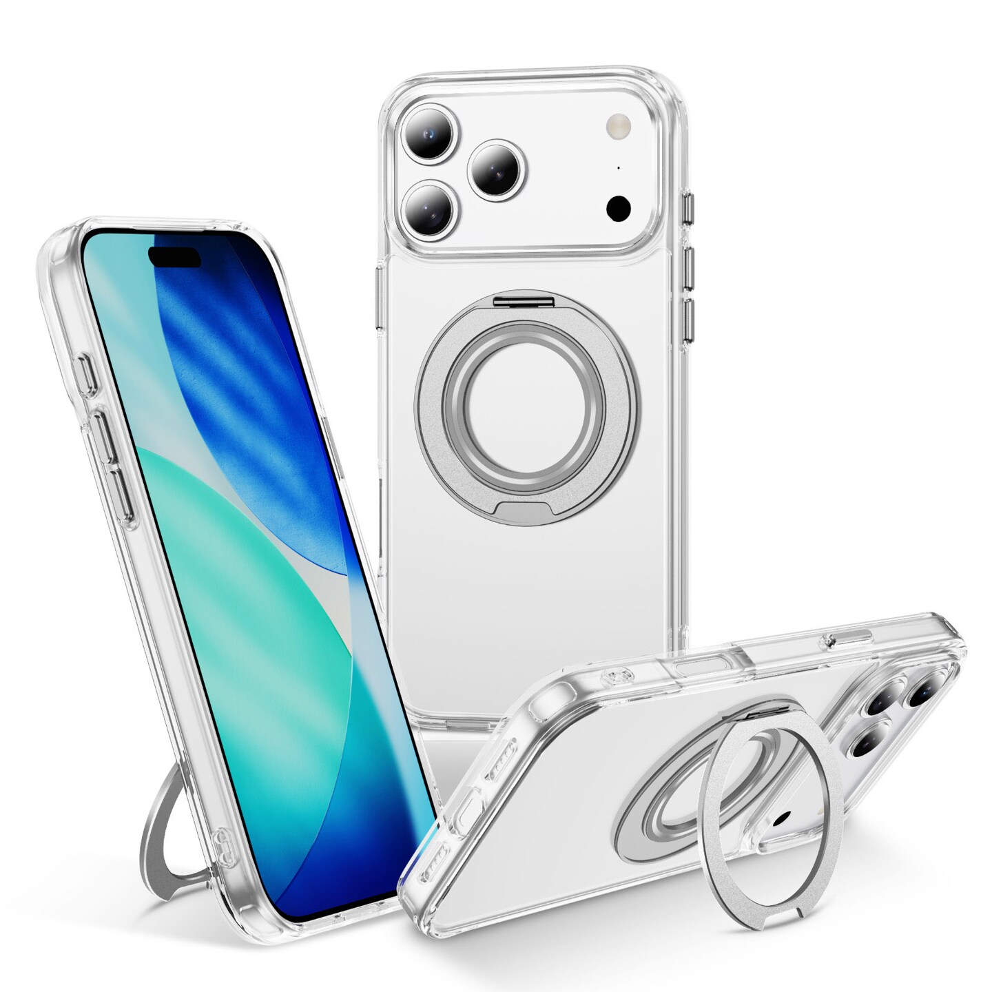 Clear Magnetic Case with Ring Stand for various Apple iPhone 17, 16, 15 Models, Fit for MagSafe, Shock Absorption Bumper, Soft Flexible TPU, Shock Resistant, Fingerprint Resistant, Protection