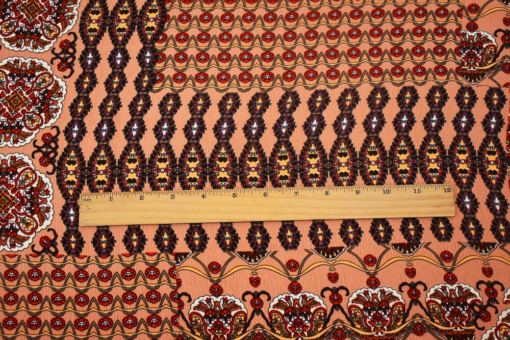 Peach-Red-Multi Moroccan Floral Printed Poly Crepe Georgette Woven Fabric By the Yard
