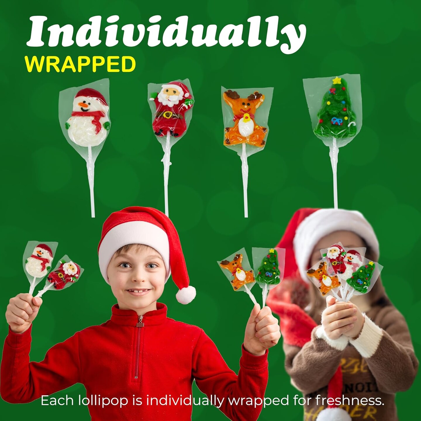 4E's Novelty Christmas Lollipops Bulk 24 Pack Assortment - Santa, Reindeer, Snowman Suckers for Kids Holiday Lollipops Parties, Christmas Candy Gifts Bulk, Individually Wrapped Mixed Fruit Flavors