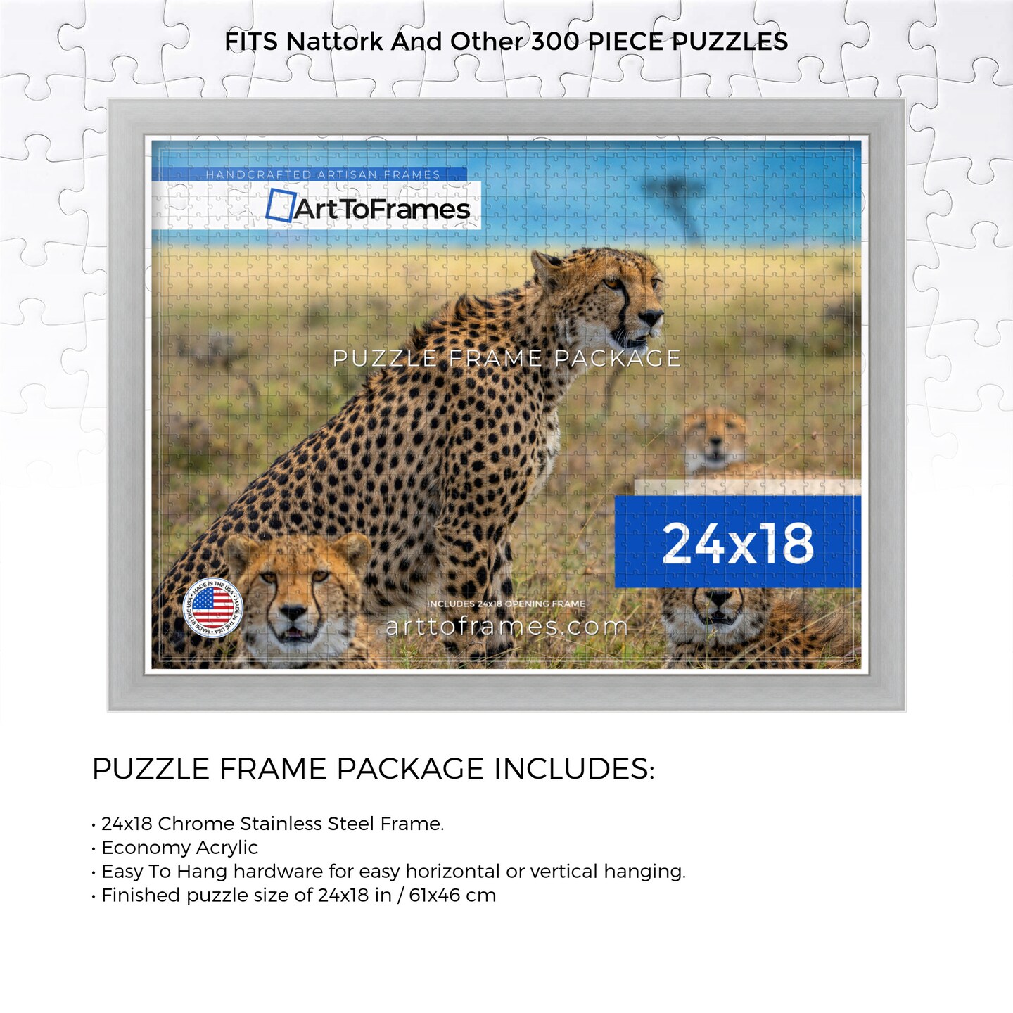 ArtToFrames 24x18 INCH / 61x46 CM Puzzle Frame for 300 piece Puzzles.This 1.25 Inch Custom MDF Frame for Puzzles Comes with Economy Acrylic, Available in Multiple Colors