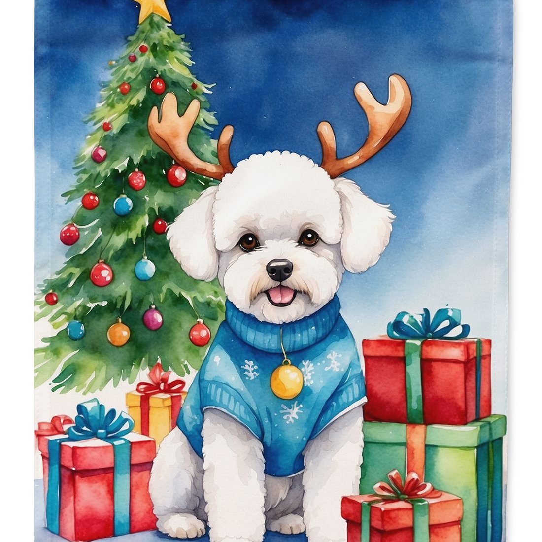 Edge Collections - 11" X 0" - Multicolor - Bichon Frise Christmas Reindeer Decorative - 1 Piece