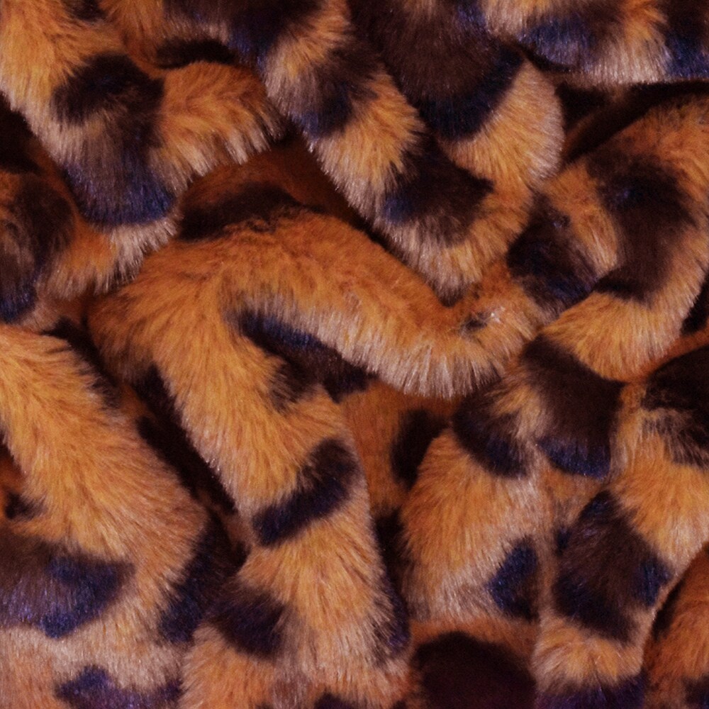 Earth Orange-Black-Brown Leopard Printed Faux Fur Stretch Knit Fabric By the Yard