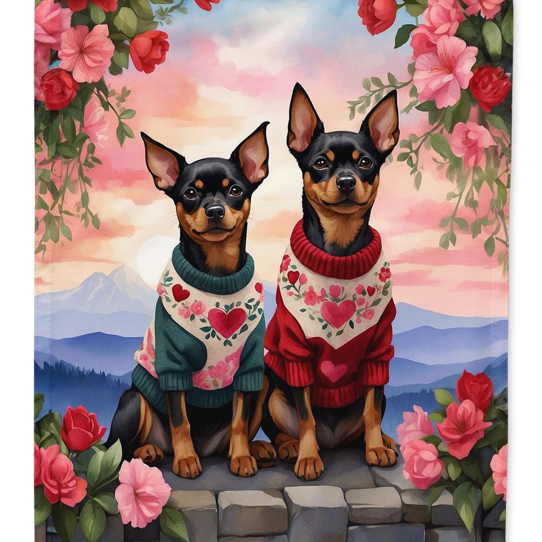 Edge Collections - 11.25" X 15.50" - Multicolor - Miniature Pinscher Two Hearts Decorative - 1 Piece
