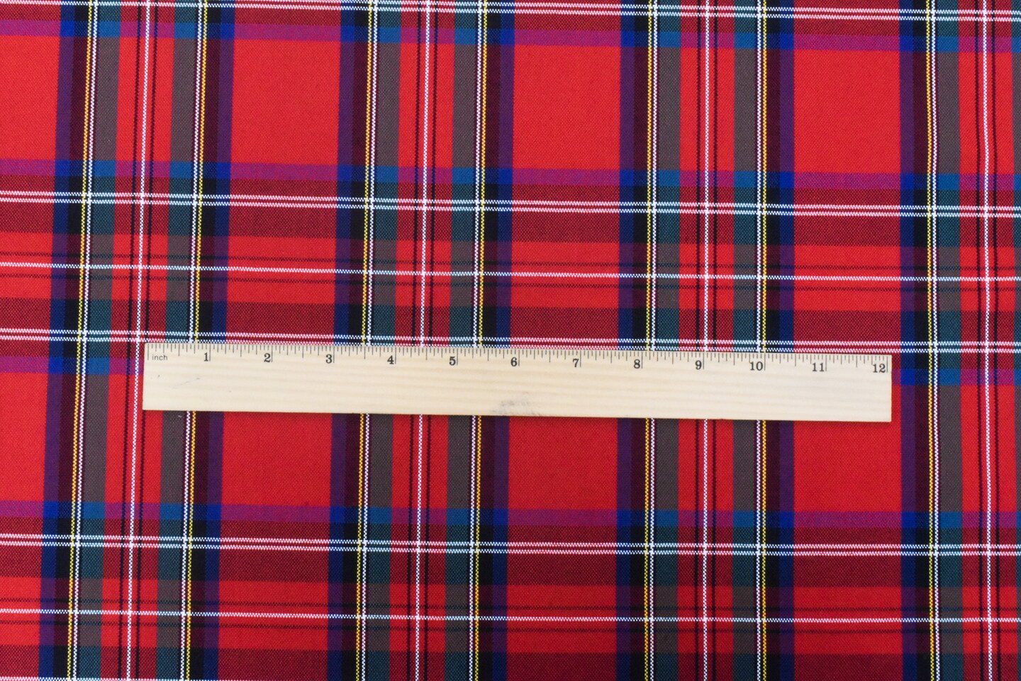 School Red-Blue-Multi Plaid Poly Madras Woven Fabric By the Yard